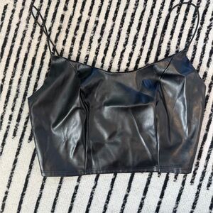 Black Faux Leather Women's Crop Top